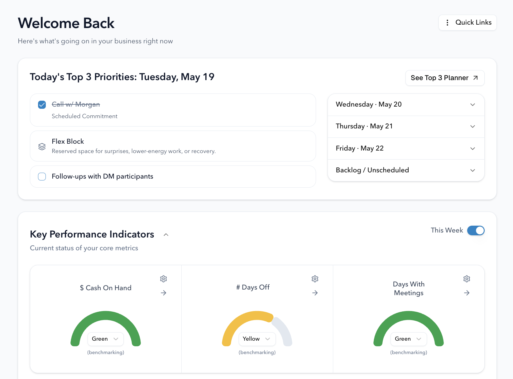Daily Top 3 dashboard in VisionaryOS